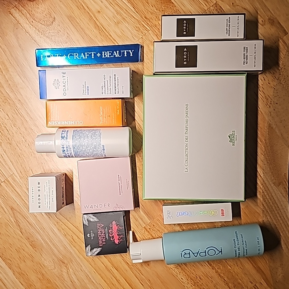 A bunch of fancy cosmetics